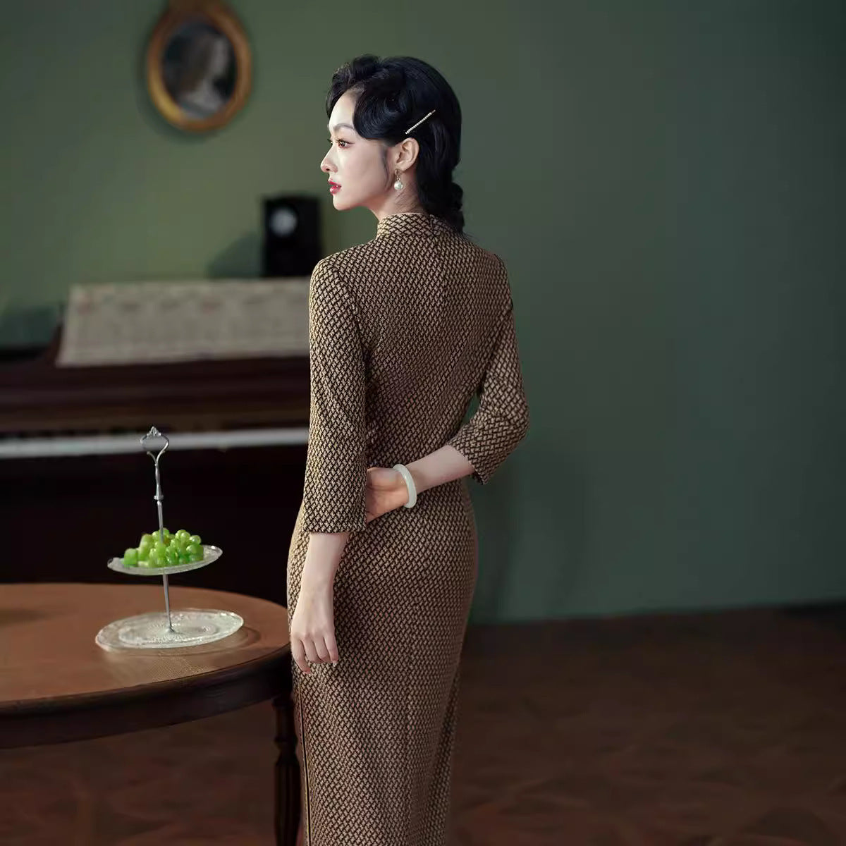 2024 New Cheongsam Autumn And Winter Houndstooth Slim Fit Elegant Simple