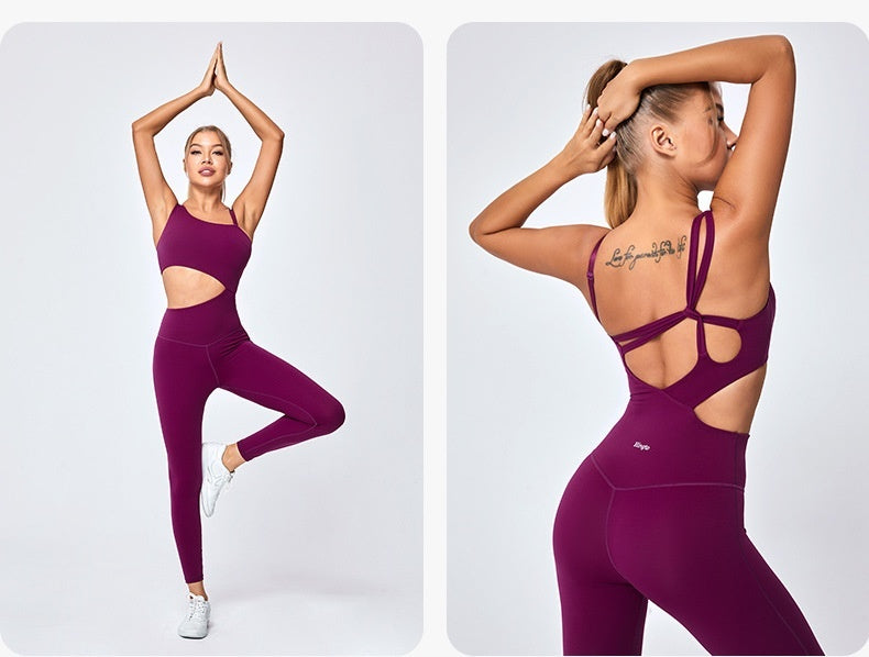 Free Shoulder Strap Slim Fit Hip Raise Fitness Nude Feel Sports Yoga Jumpsuit Women