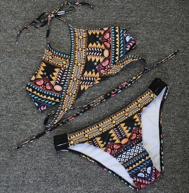 Chest cross straps ethnic style print sexy bikini bikini swimsuit - L110099075