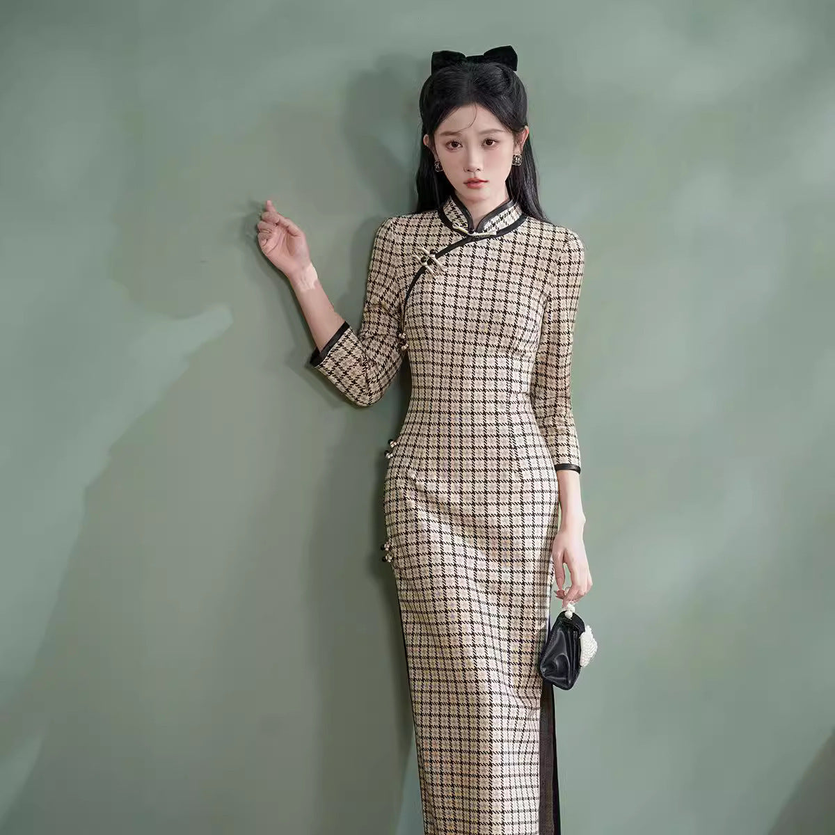 Cheongsam New Rabbit Woolen Improved Plaid Retro Cheongsam