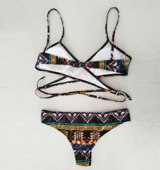 Chest cross straps ethnic style print sexy bikini bikini swimsuit - L110099075