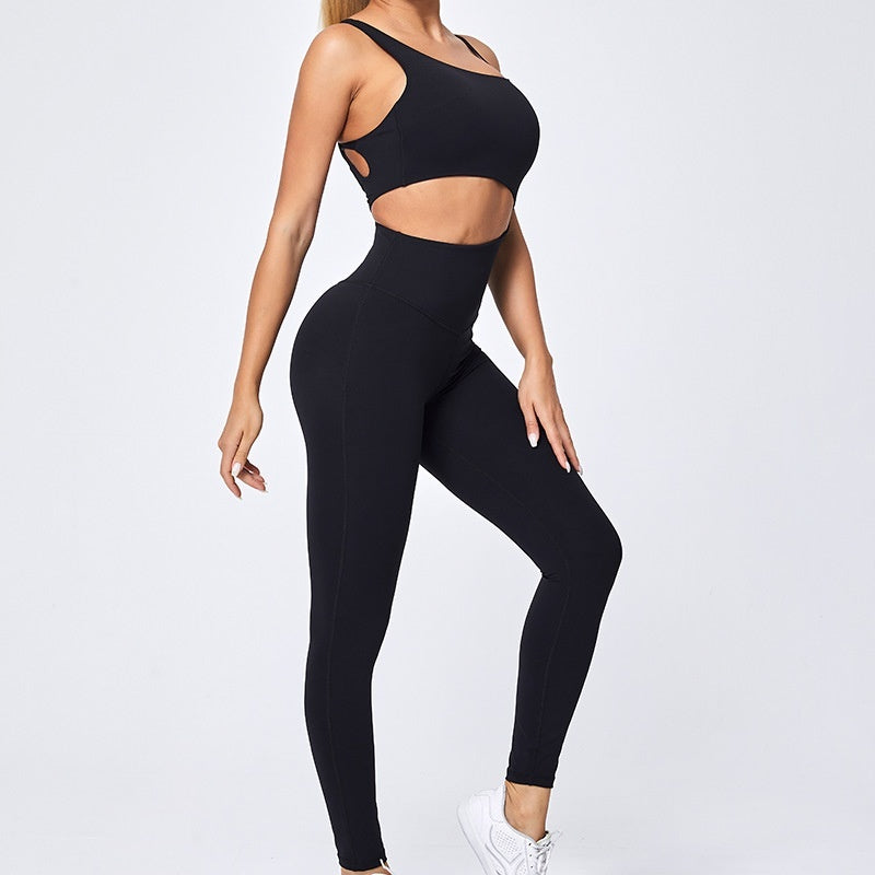 Free Shoulder Strap Slim Fit Hip Raise Fitness Nude Feel Sports Yoga Jumpsuit Women