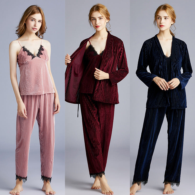 Velvet pajamas women autumn and winter long sleeves