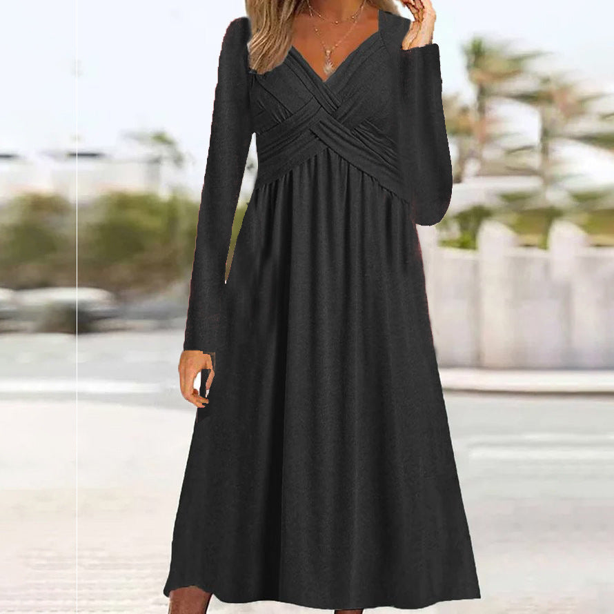 European And American Autumn And Winter New Long Sleeve Casual Loose Cross Dress Women