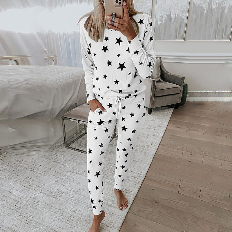 Printed Long-Sleeved Casual Home Service Suit Pajamas Women