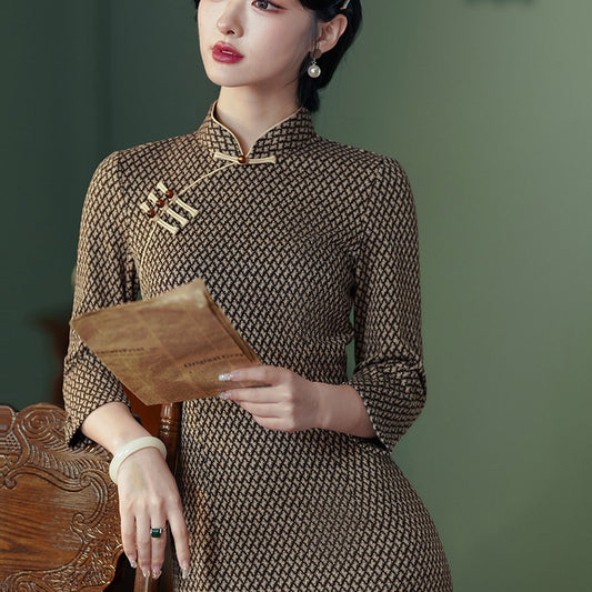 2024 New Cheongsam Autumn And Winter Houndstooth Slim Fit Elegant Simple