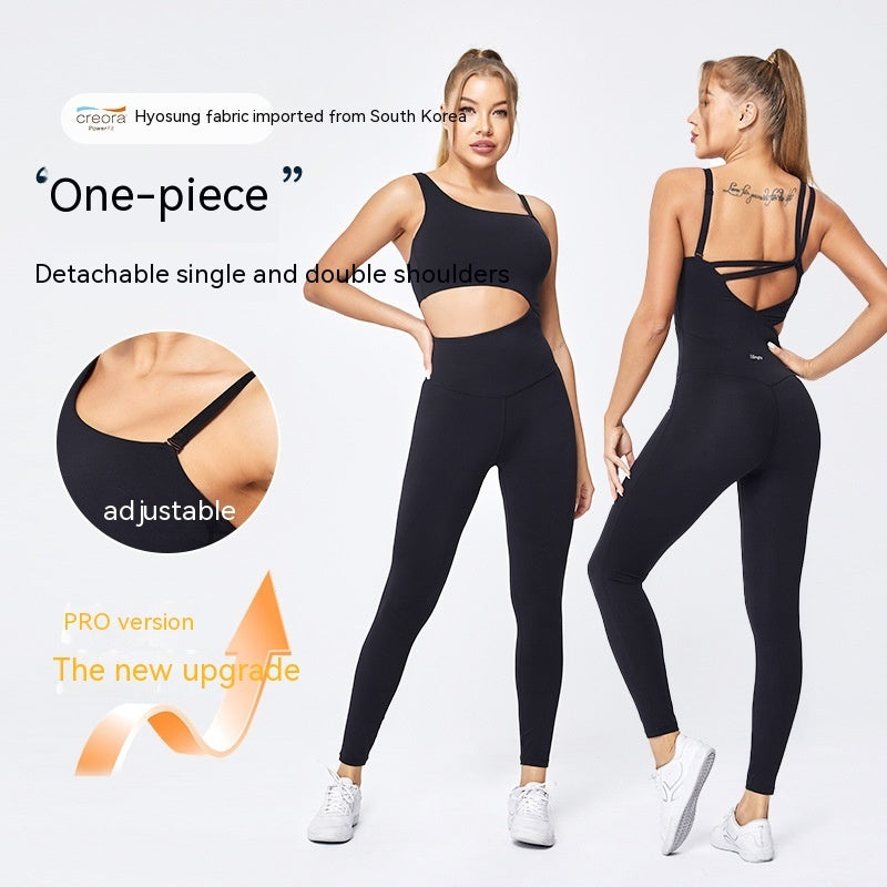 Free Shoulder Strap Slim Fit Hip Raise Fitness Nude Feel Sports Yoga Jumpsuit Women