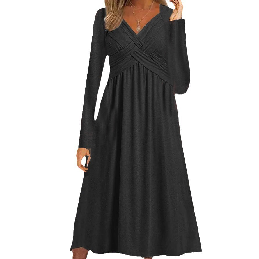 European And American Autumn And Winter New Long Sleeve Casual Loose Cross Dress Women