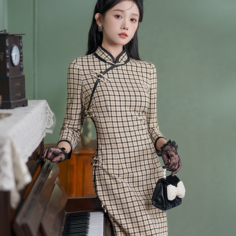 Cheongsam New Rabbit Woolen Improved Plaid Retro Cheongsam